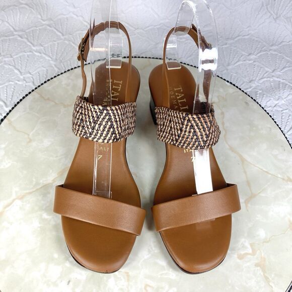 Italian Shoemakers Ankle Strap Heels Sz 7 Brown Low Block Heeled Dressy Sandals - Picture 4 of 12